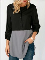 Loose Round neck Gored Long sleeve Long Blouses