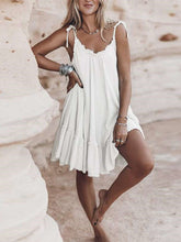 Casual Loose Pure Round neck Vest Sleeveless Falbala Shift Dresses