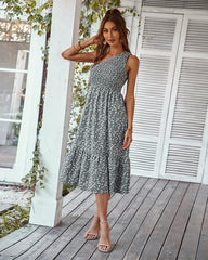 Woman floral One off shoulder Sleeveless Chiffon Maxi Dresses