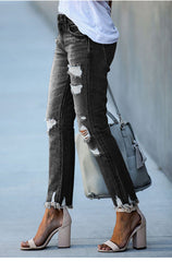 Denim fashion hole design long slim pants