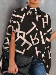 Fashion Crew Neck Loose Doll Sleeve Shirt bLOUSES