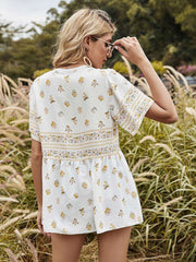 Casual Loose Print Round neck Lacing Short sleeve T-Shirts