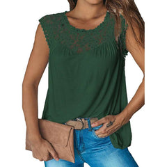 Casual Pure Lace Round neck Sleeveless T-Shirts
