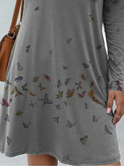 Loose v neck women long sleeve printed skater dresses