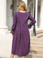 Casual Loose Pure Gored V neck Long sleeve Irregular Maxi Dresses