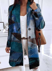 Fashion Retro print Lapel Long sleeve Fastener Coats