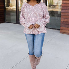 Casual Loose Point print V neck Long sleeve Blouses