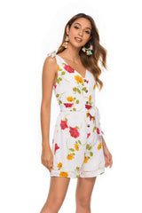 Fashion Print Lacing V neck Jumpsuits