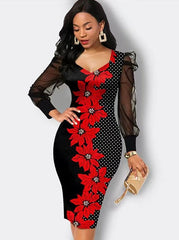 Elegant Women Butterfly Printed Bodycon Mini Dress Puff Sleeve Cocktail Evening Party Gown Bodycon Dresses