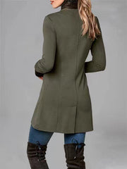 Solid Single-Breasted Panelled Hem Slit Long Sleeve Jacket Coats