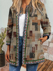 Women round neck long sleeve peinted lace Fall blazer Jackets