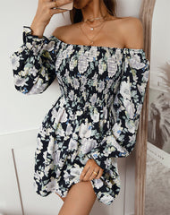 Fashion print french tie square collar floral skater dresses