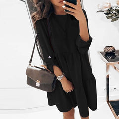 Pure Gored Round neck Long sleeve Shift Dresses