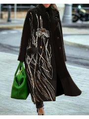 Women stylish printed stand up collar long coats