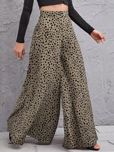 Loose high waist leopard print drape wide leg trousers swing leg pants
