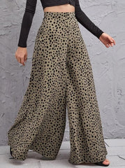 Loose high waist leopard print drape wide leg trousers swing leg pants