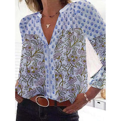 Casual Print V neck Long sleeve Blouses