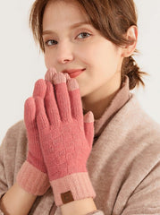 Casual Grid Color Pattern Patchwork Cotton Five Finger Gloves Autumn Winter Warm Accessories