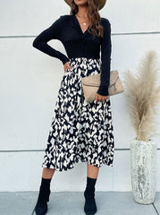 New Spring v-neck long sleeve stitching leopard printed maxi dresses
