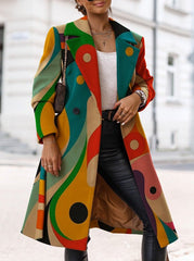Fashion Printed Big lapel Long Sleeve Long Coats