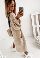 Soft warm plain long sweater cardigans women coats
