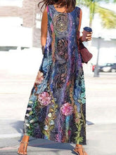 Crew neck printed tank long maxi dresses