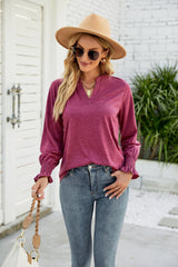 Casual V-Neck Solid Color Ruffle Sleeve Loose T-Shirts