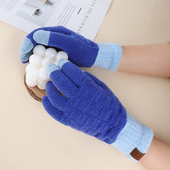 Casual Grid Color Pattern Patchwork Cotton Five Finger Gloves Autumn Winter Warm Accessories