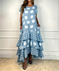 Round neck leopard printed short sleeve maxi dresses