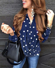 Casual Point print V neck Long sleeve Blouses