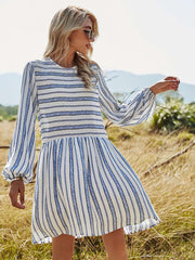 Casual Loose Stripe print Round neck Long sleeve Shift Dresses