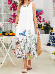 Casual printed round neck maxi dresses