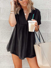 Casual Loose Pure V neck Short sleeve Gored Shift Dresses