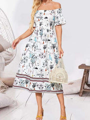 Fashion Floral print One shoulder Short sleeve Maxi Dresses