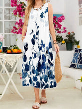 Casual printed round neck maxi dresses