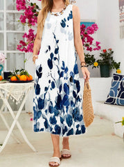Casual printed round neck maxi dresses