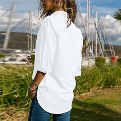 Fashion Pure Lapel Long sleeve Fastener Blouses