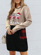Women's crew neck christmas day printed hoodies dresses