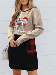 Women's crew neck christmas day printed hoodies dresses