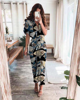 Elegant Short Sleeve Satin V neck maxi dresses for women