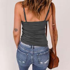 Women v neck rivet design sleeveless vests tops