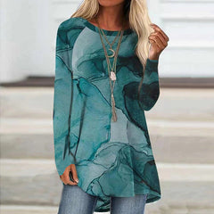 Round neck printed cotton blend women long sleeve Spring T-shirts