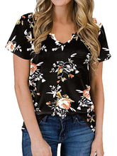 Fashion Floral print V neck Short sleeve T-Shirts