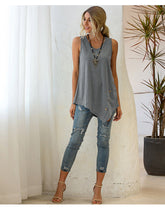 Round neck women plain irregular hem cool vests comfy shirts