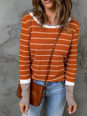 New striped round neck slim contrast color long-sleeved pullover knitted sweaters