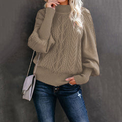 Mid Collar Loose Long Sleeve Knit Solid Color Sweaters