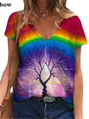 Casual Women Print V neck Short sleeve T-Shirts
