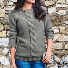 Braid Detail Crewneck Long Sleeve Sweaters