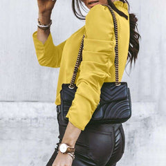 Pure Plicated Round neck Long sleeve Blouses
