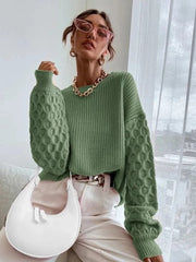 Elegant solid color knite round neck long sleeve sweaters